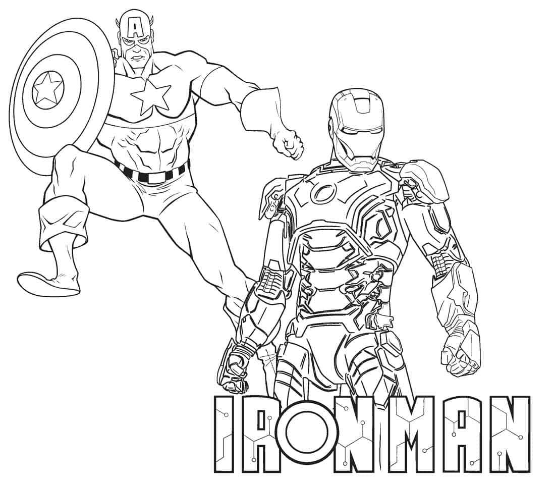 Kolorowanki Iron Man i Kapitan Ameryka