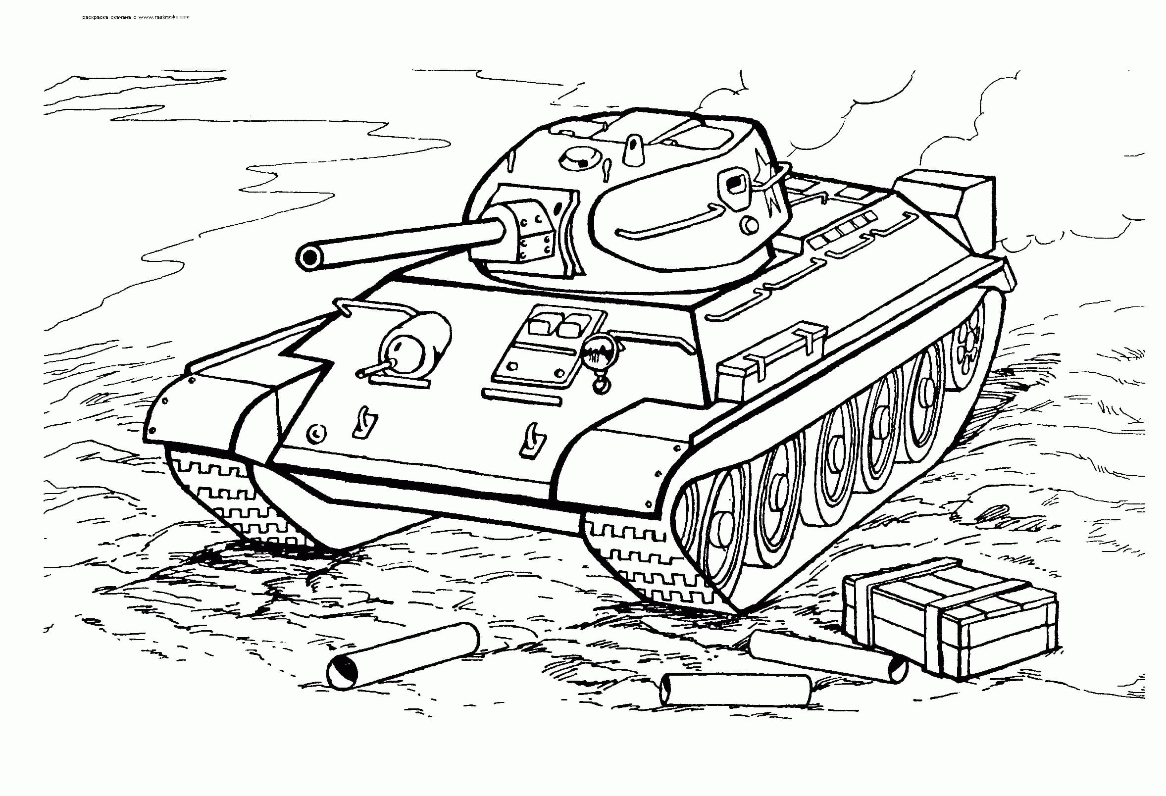 Kolorowanka Bezpłatny zarys obrazu czołgu armii