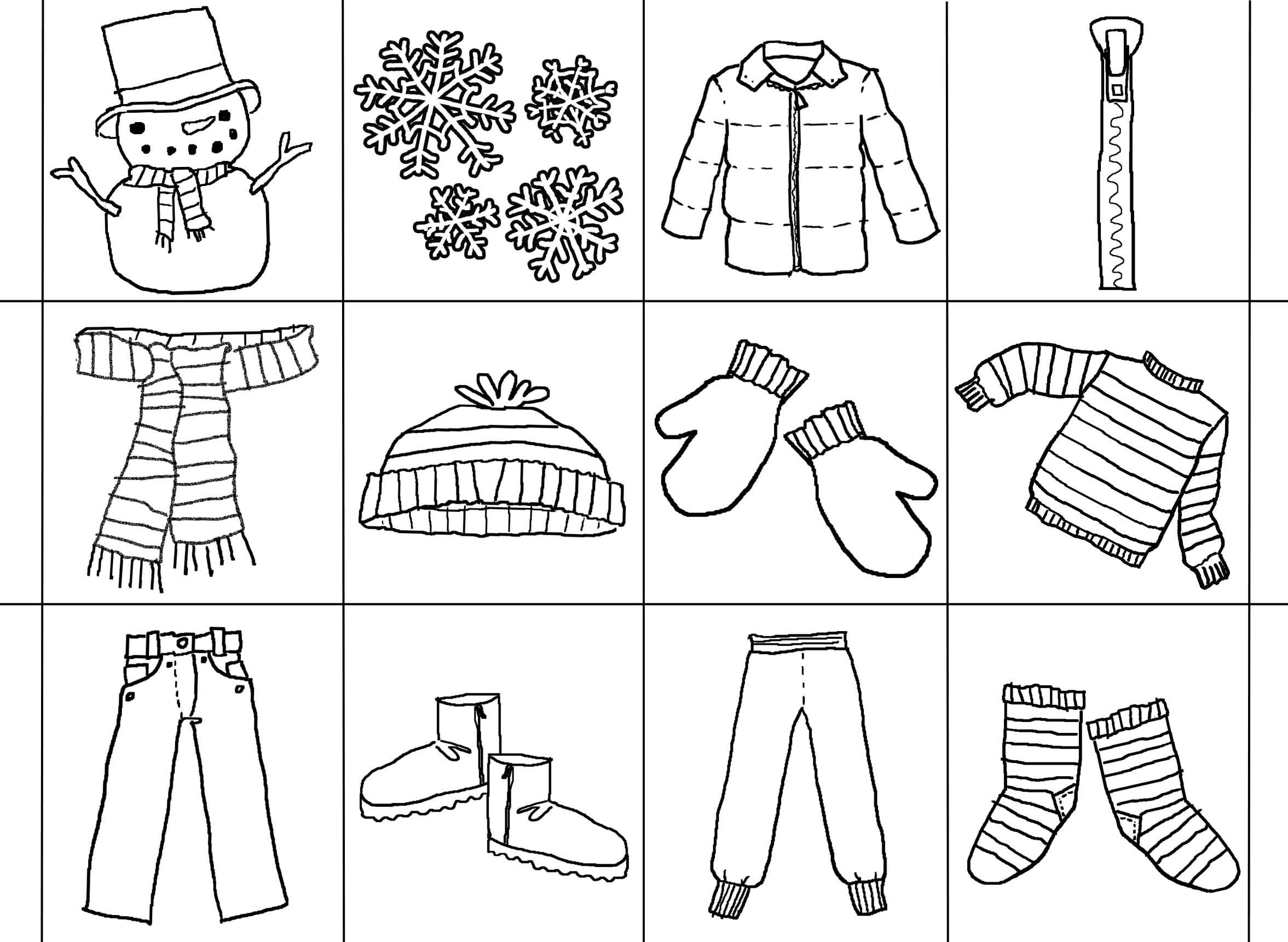 Kolorowanka Wydrukuj zimowe ubrania