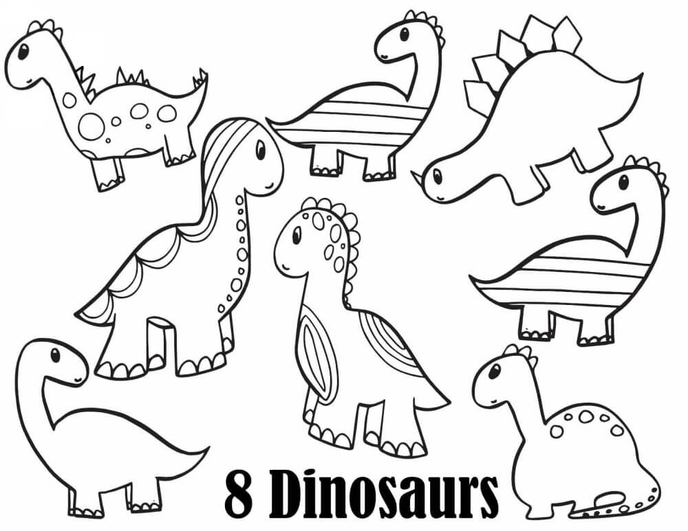 Kolorowanka 8 dinozaurów za numer 8