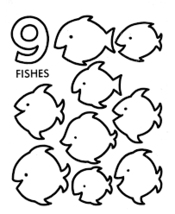 Kolorowanka 9 ryb za numer 9