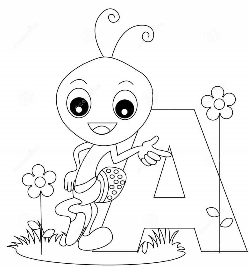 Kolorowanki Cute letter A for ant
