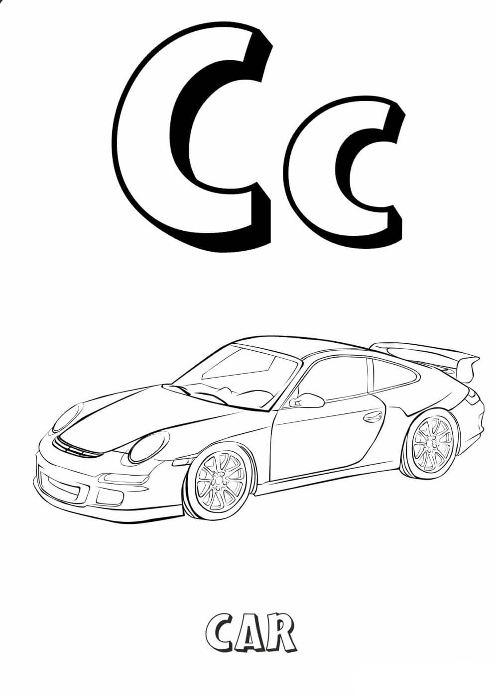 Kolorowanka Dobry samochód z literą C