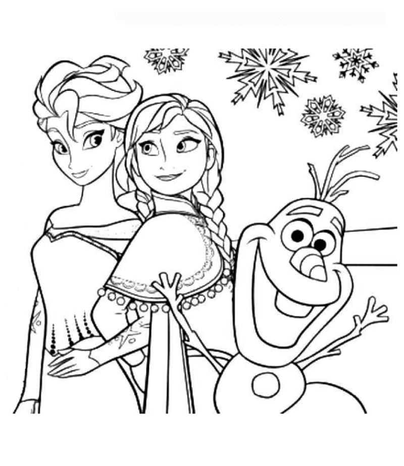 Kolorowanka Księżniczka Elsa i Anna z bałwanem