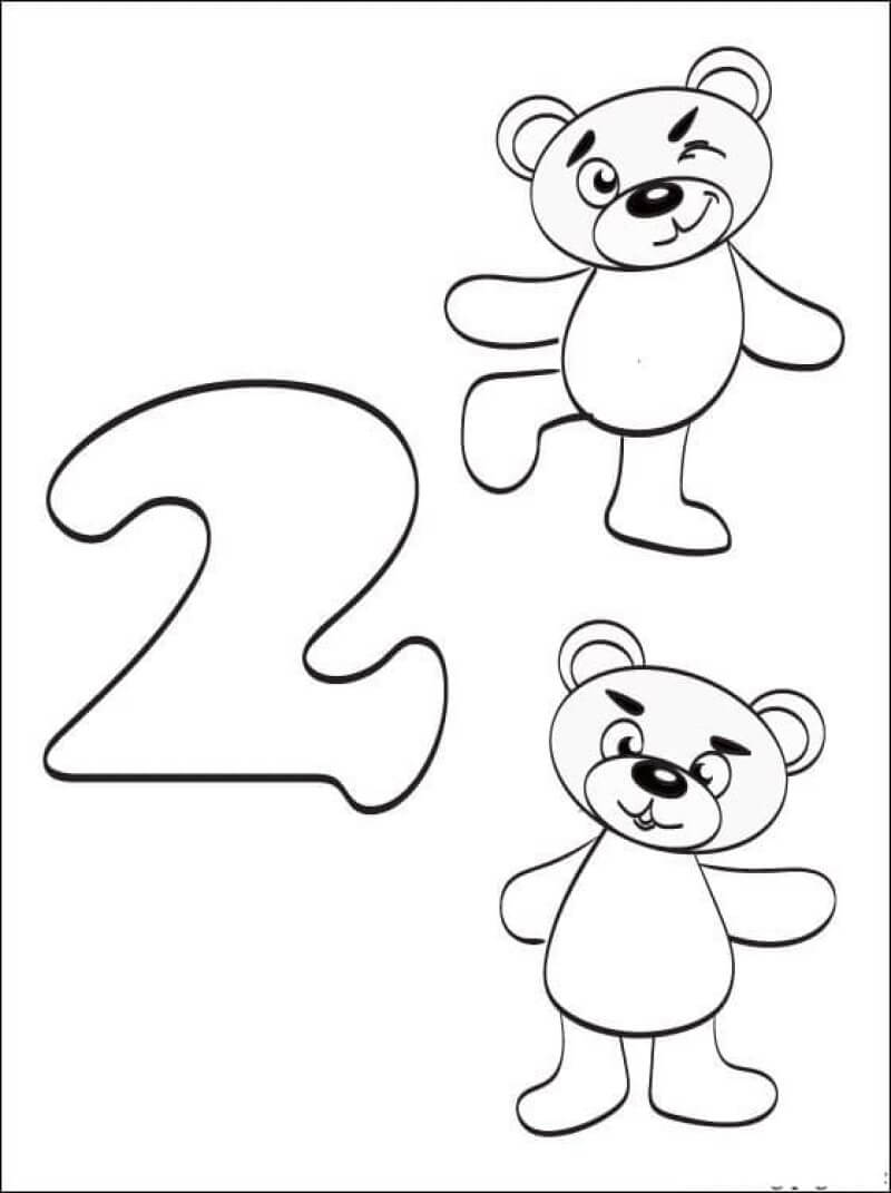 Kolorowanka Numer 2 i 2 niedźwiedzie