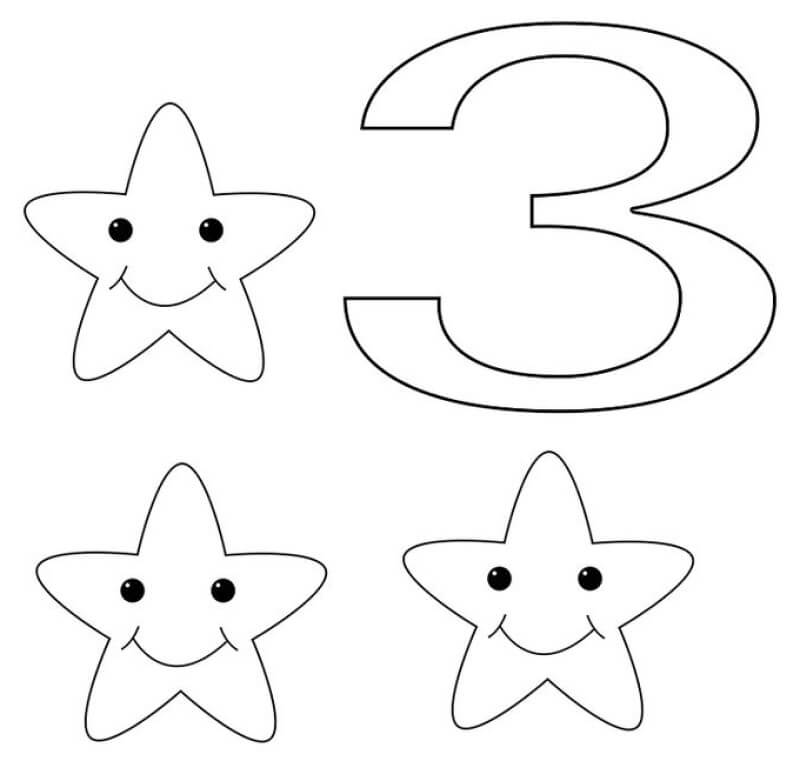 Kolorowanka Numer 3 i 3 gwiazdki