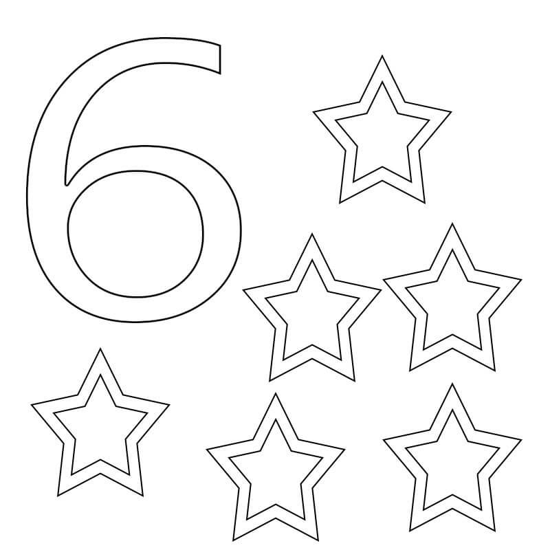 Kolorowanka Numer 6 i gwiazdy