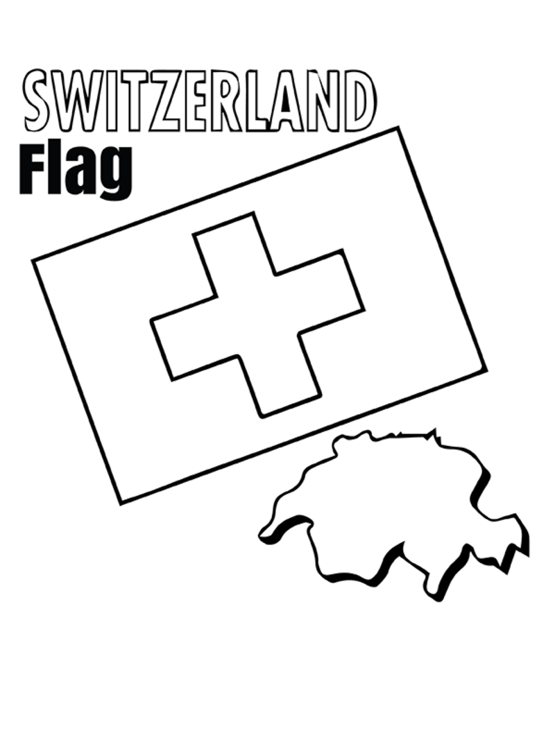 Kolorowanka Flaga piękna Szwajcarii i kształt kraju