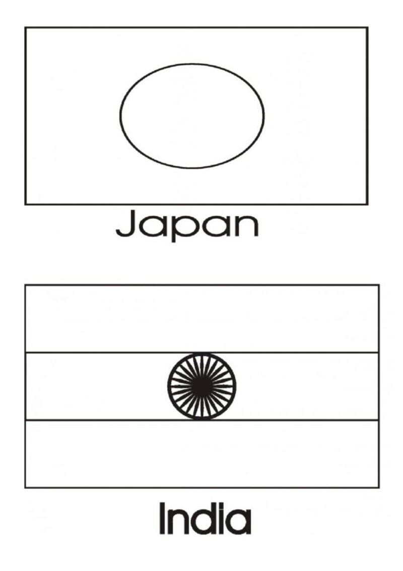 Kolorowanka Flagi Japonii i Indii