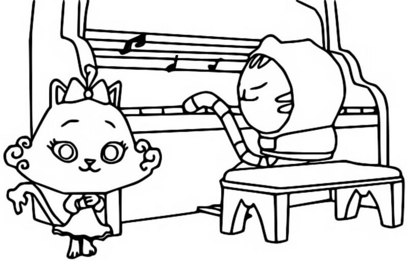 Kolorowanka Kot Gabby gra na pianinie