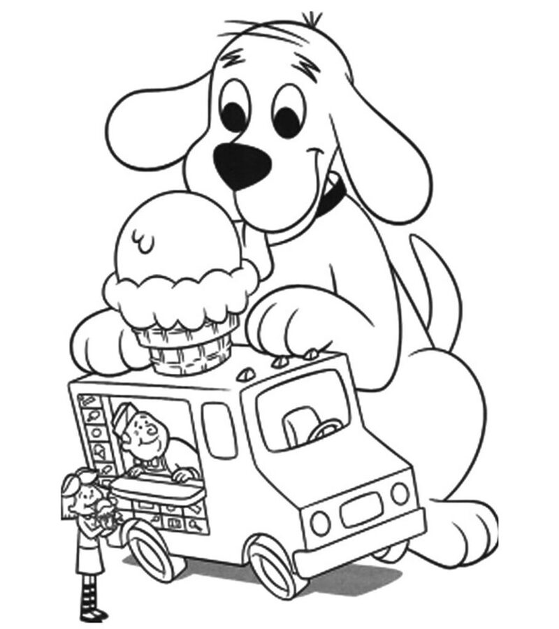 Kolorowanka Pies i ciężarówka z lodami