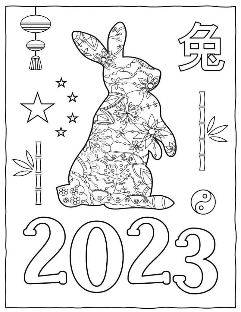 Kolorowanka Chiński nowy rok 2023 to królik