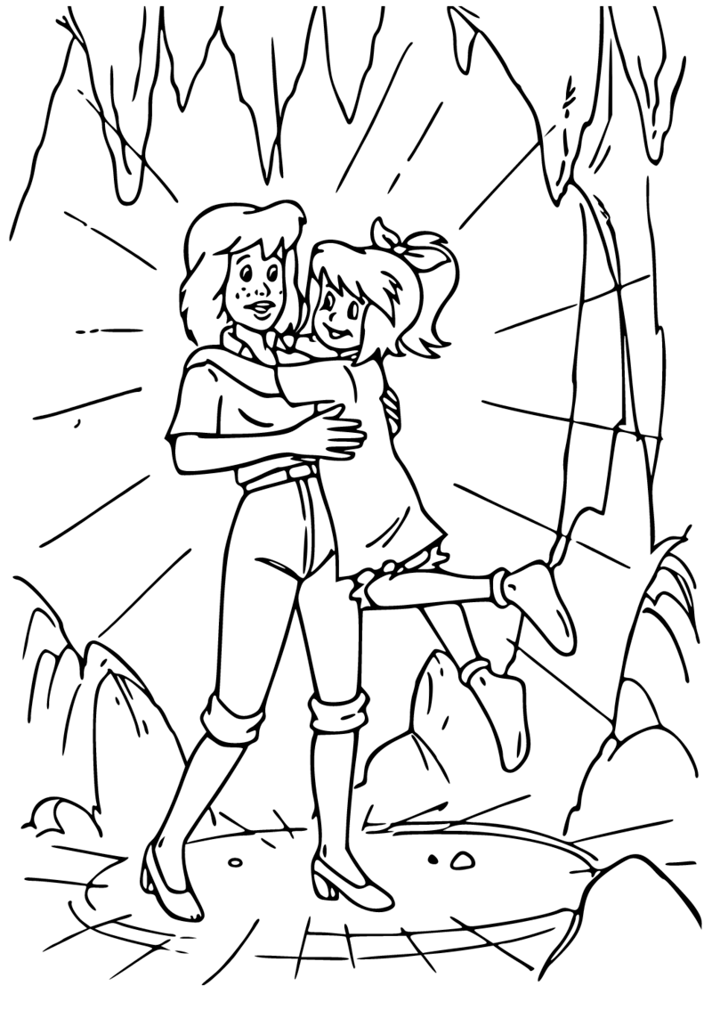 Kolorowanka Tina i Bibi w jaskini
