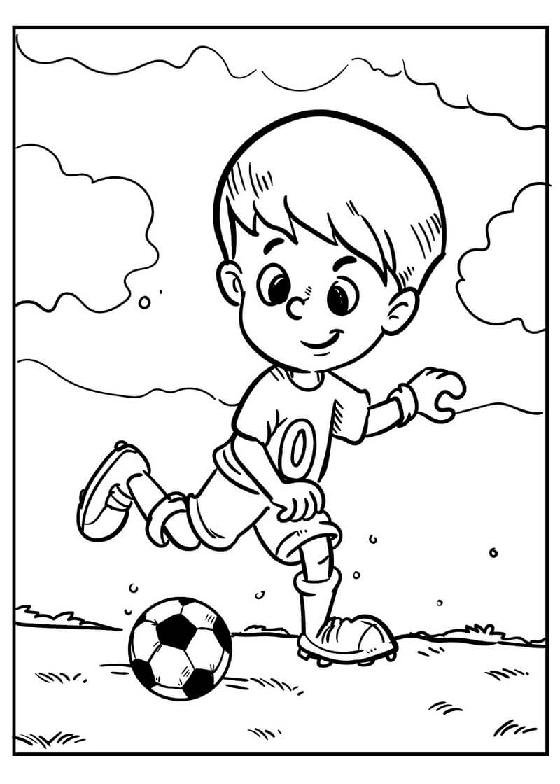 Kolorowanka Chłopiec gra w piłkę nożną