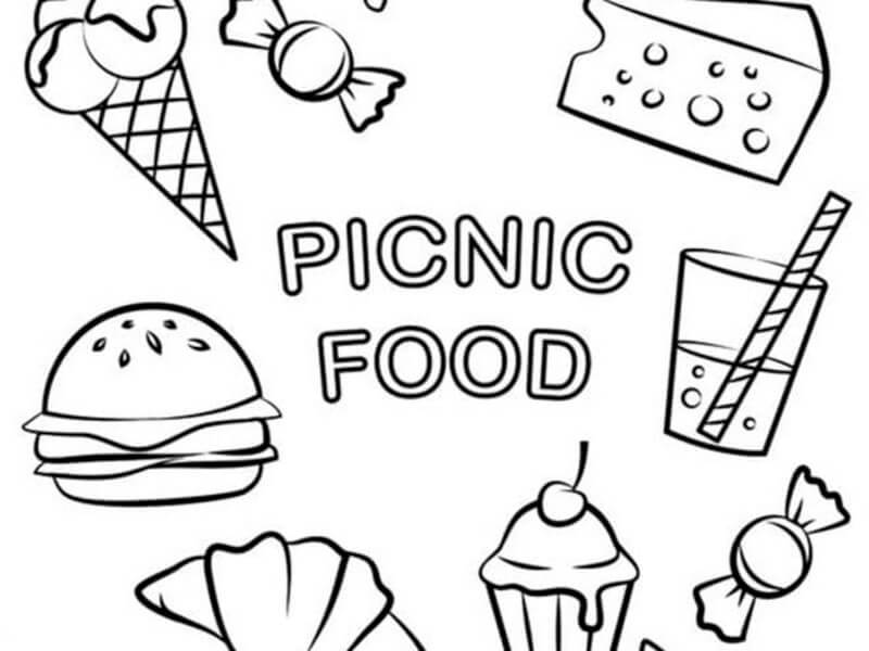 Kolorowanka Jedzenie na piknik