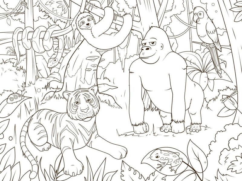 Kolorowanka Kreskówka zwierzęta dżungli