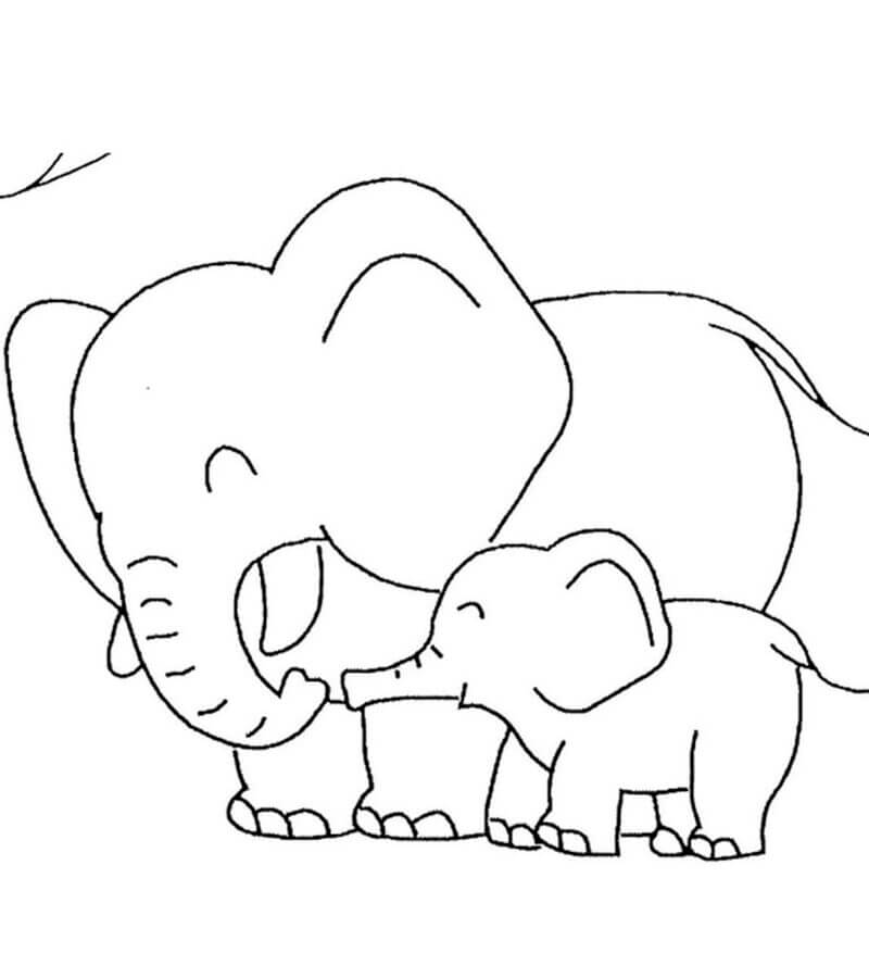 Kolorowanka Matka słonia i jej dziecko