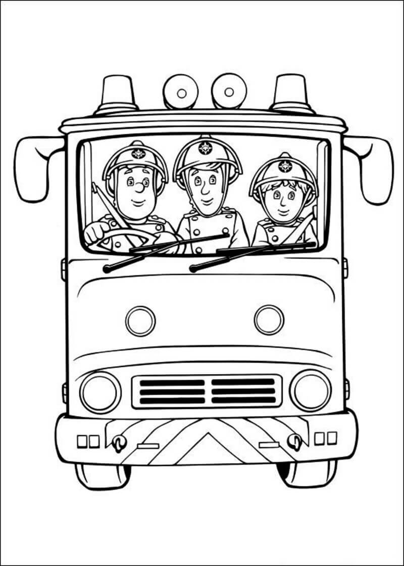 Kolorowanka Strażak Sam i jego partner w ciężarówce