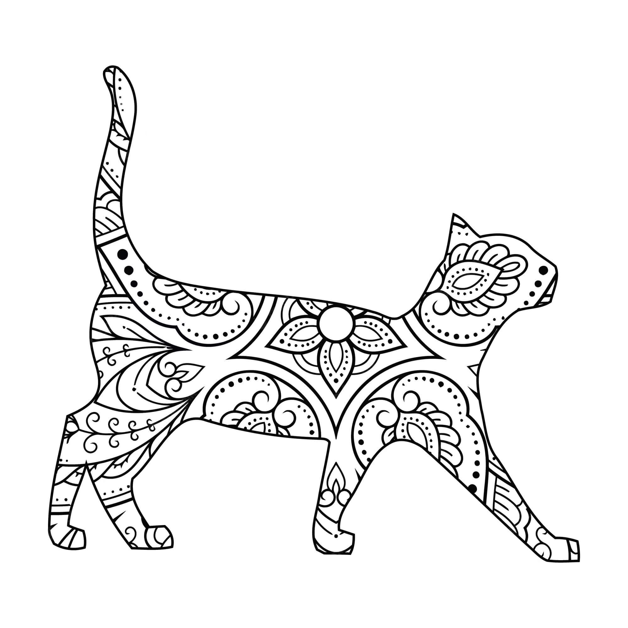 Kolorowanka Kot mandala - arkusz 6