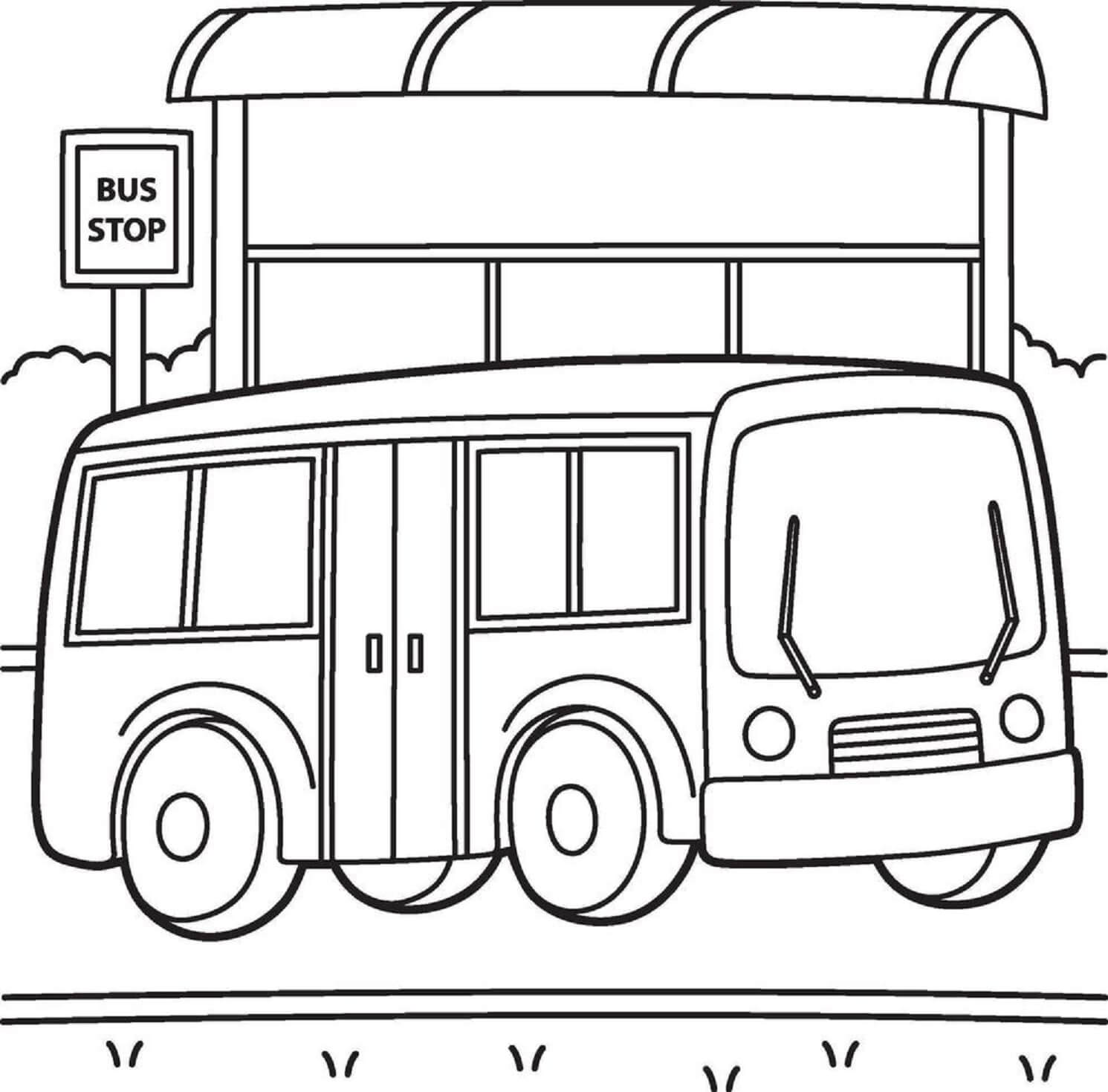 Kolorowanka Autobus z Szyldowym Przystankiem Autobusowym