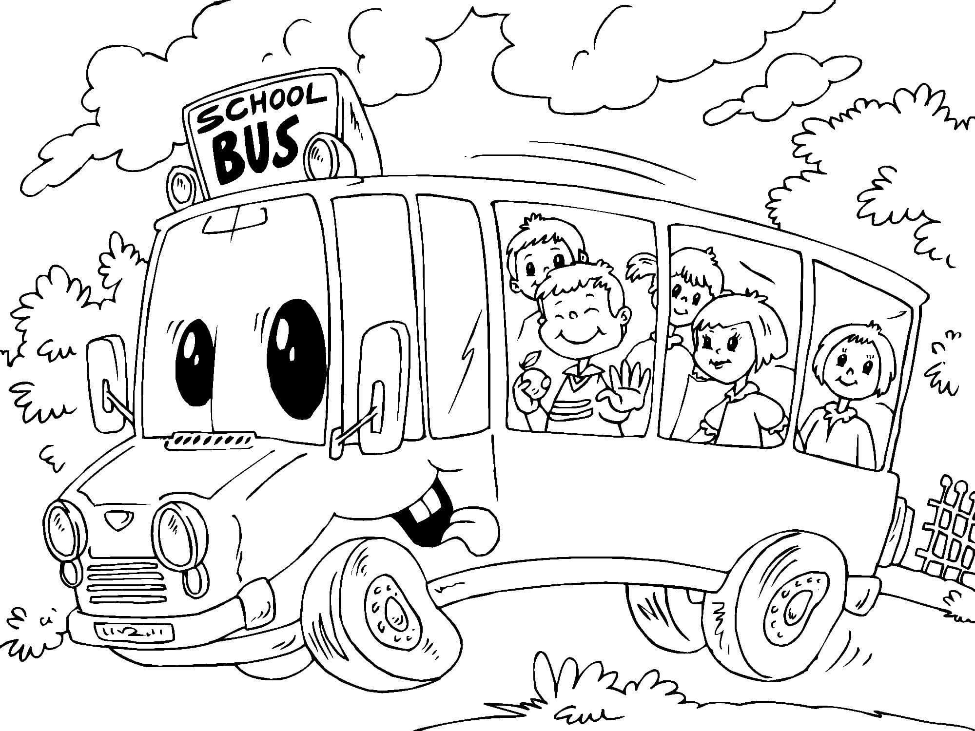 Kolorowanka Dzieci W Autobusie Kreskówki