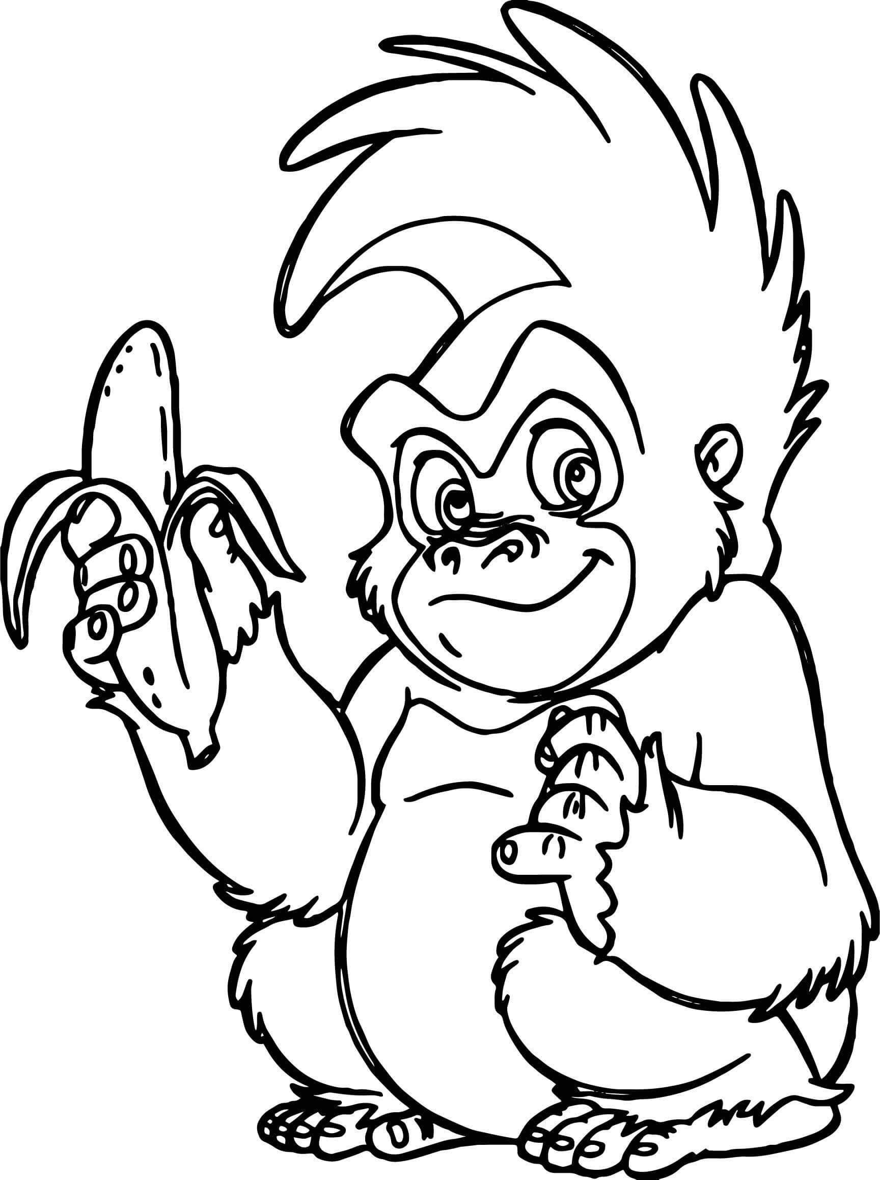 Kolorowanka Kreskówka Małpa Trzyma Banana