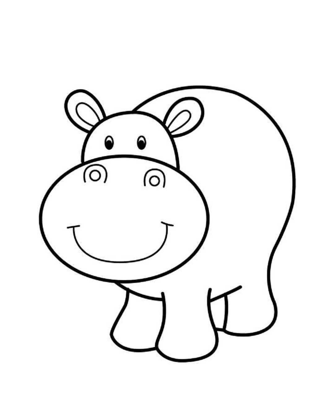 Kolorowanka Łatwy Uśmiechający się Hipopotam
