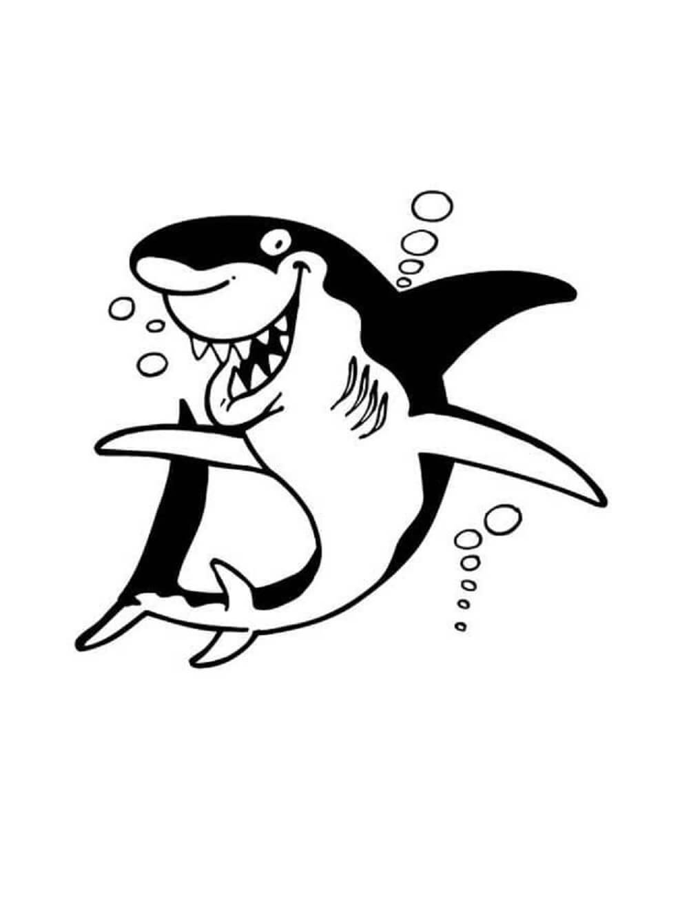 Kolorowanka Zabawny Rekin Czarno-Biały