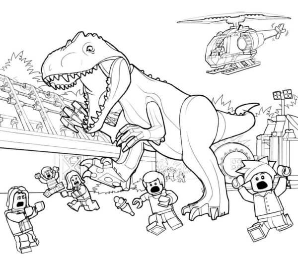 Kolorowanka Atak Dinozaura w Jurassic World Lego