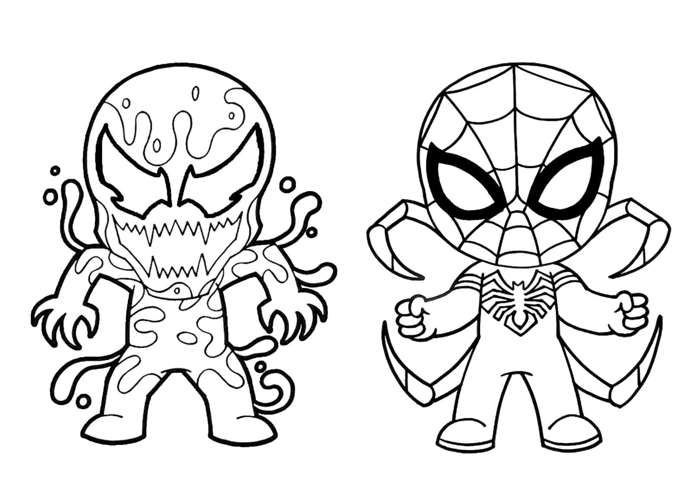 Kolorowanka Chibi Venom i Chibi Spiderman