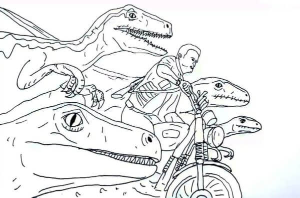 Kolorowanka Chłopiec Jazdy Motocyklem z Dinozaurem