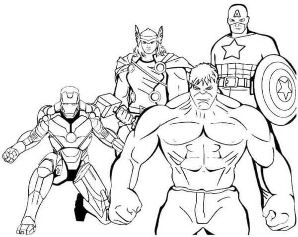 Kolorowanka Czterech Superbohaterów W Marvelu