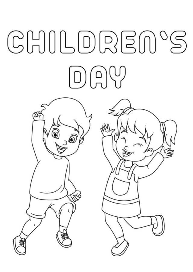 Kolorowanka Dwoje Dzieci w Dzień Dziecka