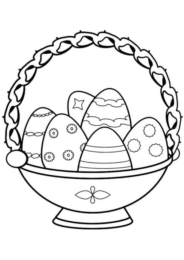 Kolorowanka Kosz z Wielkanocnymi Jajkami