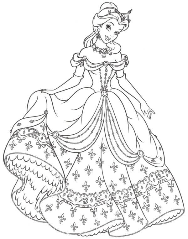 Kolorowanka Księżniczka w Delikatnej Jedwabnej Sukience
