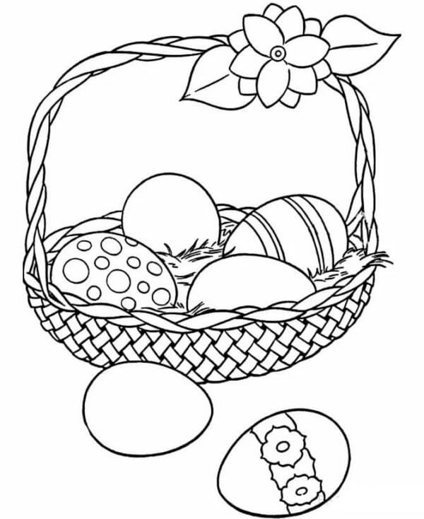 Kolorowanka Łozinowy Kosz z Wielkanocnymi Jajkami