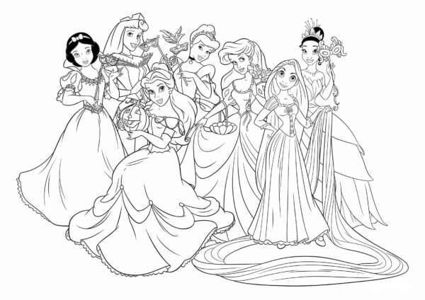 Kolorowanka Piękne Wszystkie Księżniczki Disneya
