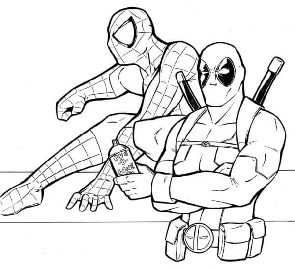 Kolorowanka Rysunek Spidermana i Deadpoola