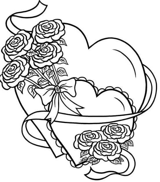 Kolorowanka Ślubny Zestaw Serc i Róż