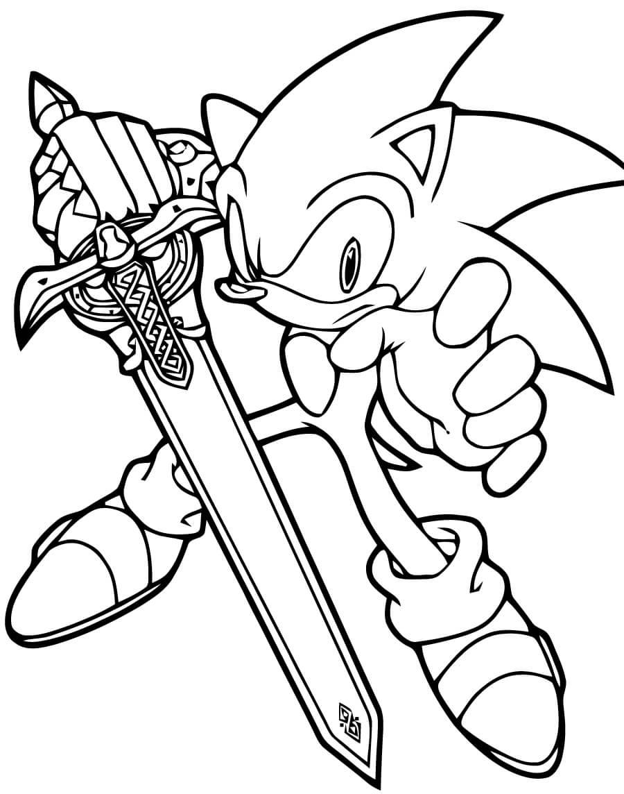 Kolorowanka Sonic Trzymający Miecz