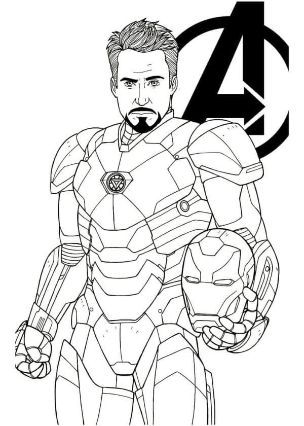 Kolorowanka Tony Stark Trzymający Maskę
