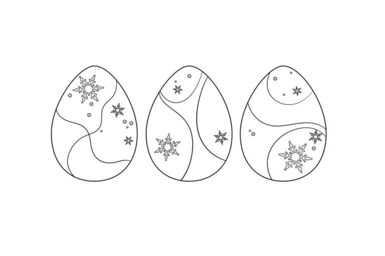 Kolorowanka Trzy Jajka Wielkanocne z Płatkami śniegu
