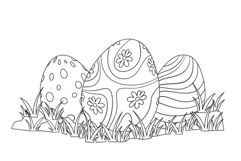 Kolorowanka Trzy Jajka Wielkanocne z Trawą