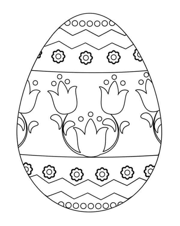 Kolorowanka Tulipany i Stokrotki Zdobią Jajko Wielkanocne