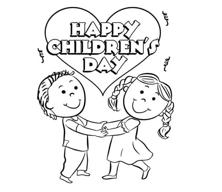 Kolorowanka Uśmiechnięta Dwójka Dzieci w Dzień Dziecka