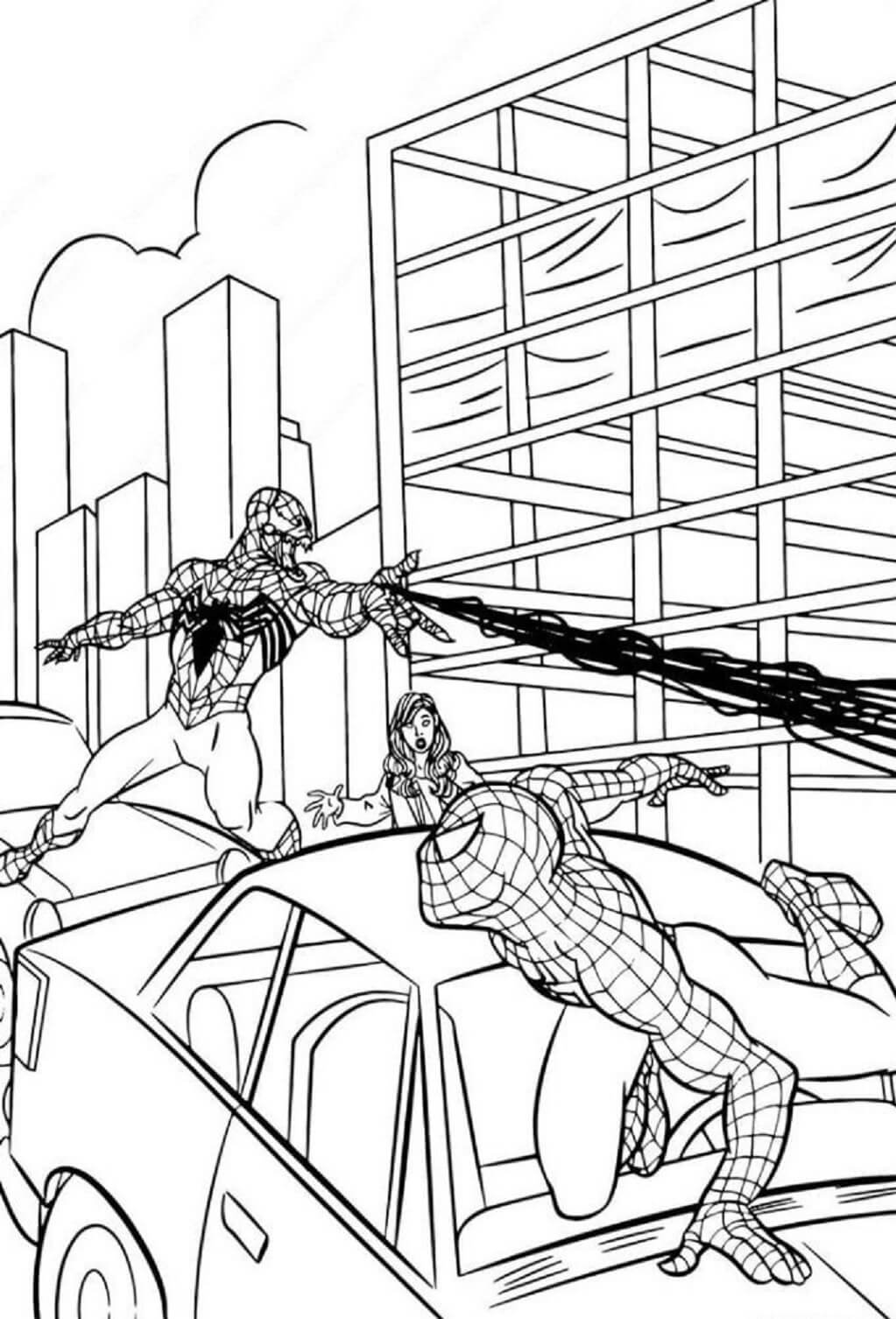 Kolorowanka Venom Atakuje Spider-Mana w Mieście
