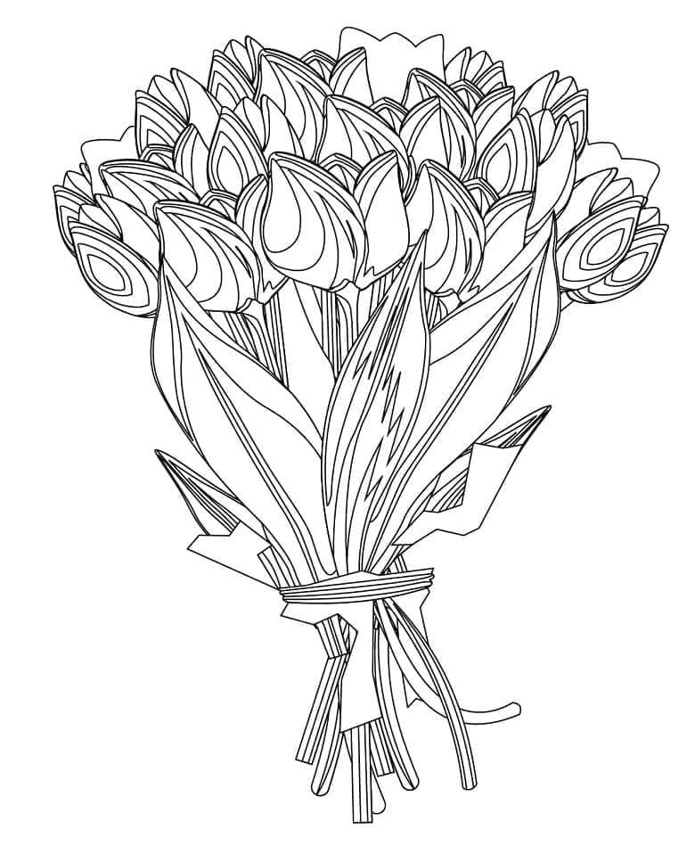 Kolorowanka Bukiet Kwiatów Tulipana