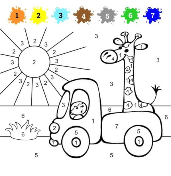 Kolorowanka Dzieciak Po Raz Pierwszy Zobaczył Kolorowanie Według Numerów Zyrafy