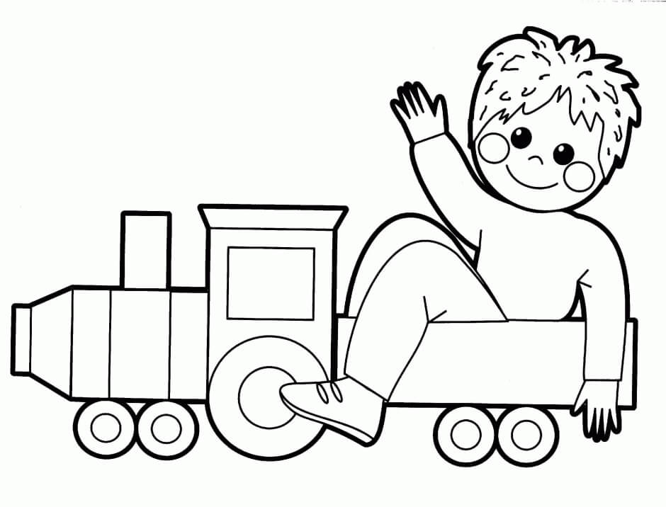 Kolorowanka Dzieciak Siedzi Na Zabawce Pociągu