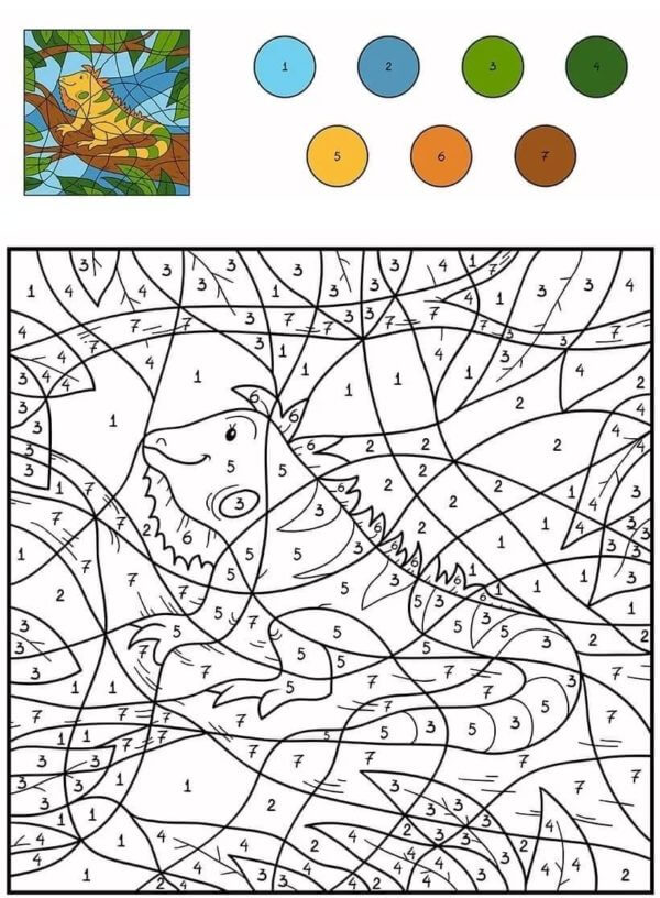 Kolorowanki Iguana Na Gałęzi Kolor Według Numeru